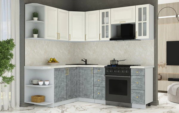 Изображение товара Кухонный гарнитур Интерлиния Мила Шато 1.7x2.2 LV (белый/керамика/опал светлый)