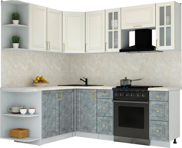 Изображение товара Кухонный гарнитур Интерлиния Мила Шато 1.7x2.2 LV (белый/керамика/опал светлый)