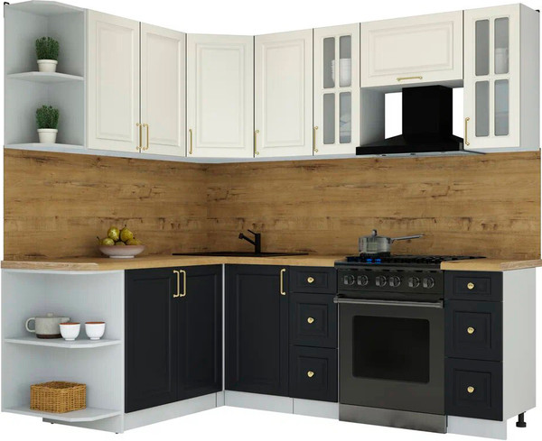 Изображение товара Кухонный гарнитур Интерлиния Мила Шато 1.7x2.2 LV (белый/черный/дуб бунратти)