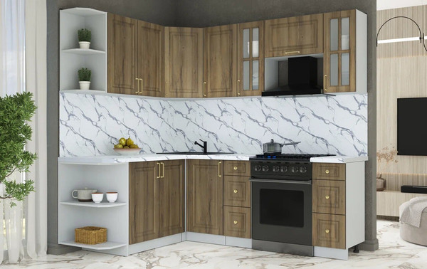 Изображение товара Кухонный гарнитур Интерлиния Мила Шато 1.7x2.2 LV (дуб вотан/дуб вотан/белый гранит)