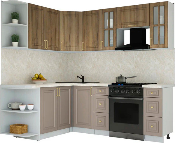 Изображение товара Кухонный гарнитур Интерлиния Мила Шато 1.7x2.2 LV (дуб вотан/луна/опал светлый)