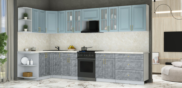 Изображение товара Кухонный гарнитур Интерлиния Мила Шато 1.5x3.5 LV (океан/керамика/опал светлый)