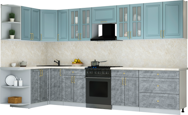 Изображение товара Кухонный гарнитур Интерлиния Мила Шато 1.5x3.5 LV (океан/керамика/опал светлый)