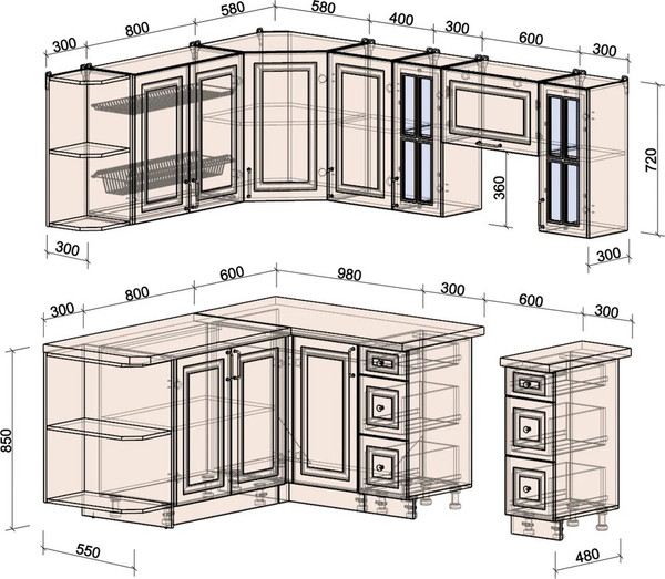 Изображение товара Кухонный гарнитур Интерлиния Мила Шато 1.7x2.2 LV (дуб вотан/черный/белый гранит)