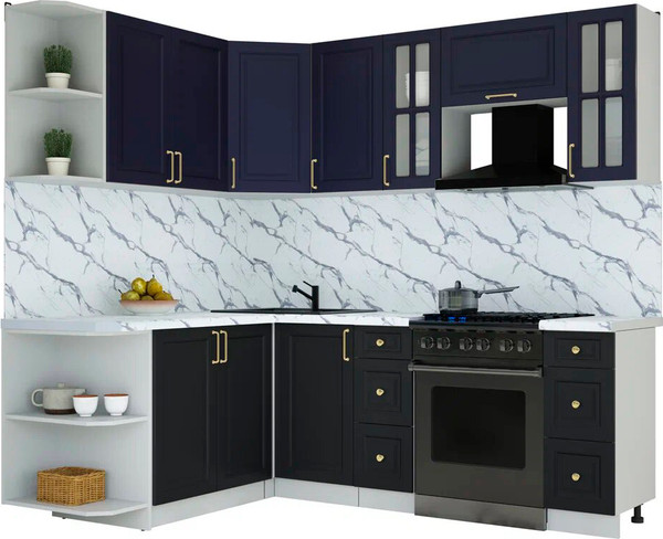 Изображение товара Кухонный гарнитур Интерлиния Мила Шато 1.7x2.2 LV (индиго/черный/белый гранит)