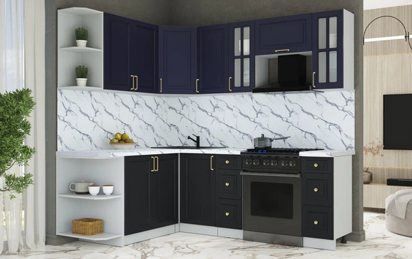 Изображение товара Кухонный гарнитур Интерлиния Мила Шато 1.7x2.2 LV (индиго/черный/белый гранит)