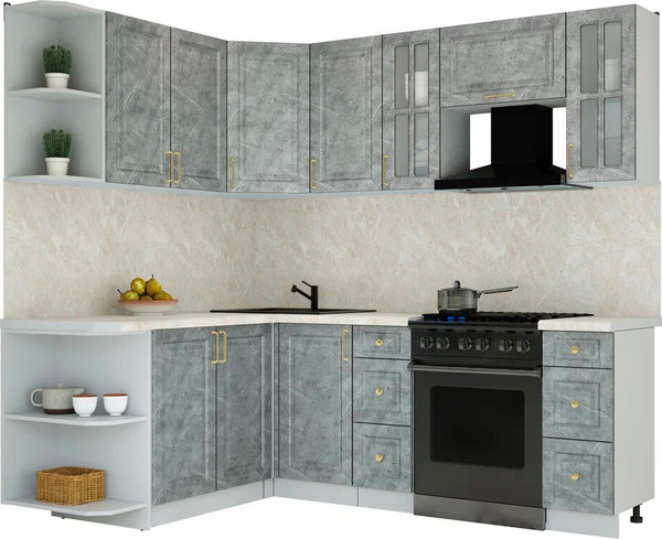 Изображение товара Кухонный гарнитур Интерлиния Мила Шато 1.7x2.2 LV (керамика/керамика/опал светлый)