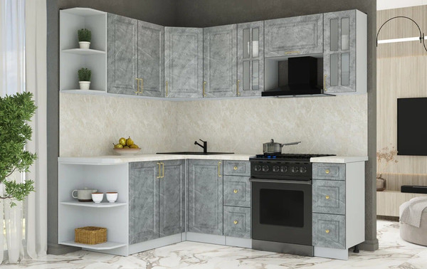 Изображение товара Кухонный гарнитур Интерлиния Мила Шато 1.7x2.2 LV (керамика/керамика/опал светлый)