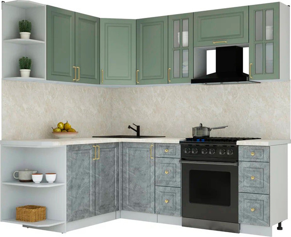 Изображение товара Кухонный гарнитур Интерлиния Мила Шато 1.7x2.2 LV (мята/керамика/опал светлый)