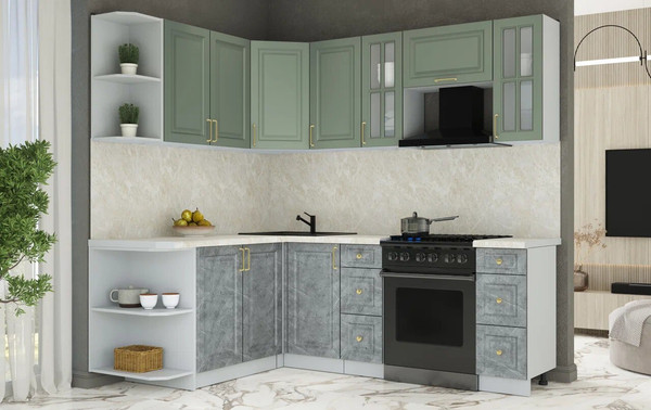 Изображение товара Кухонный гарнитур Интерлиния Мила Шато 1.7x2.2 LV (мята/керамика/опал светлый)