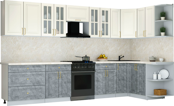 Изображение товара Кухонный гарнитур Интерлиния Мила Шато 1.5x3.5 PR (белый/керамика/опал светлый)