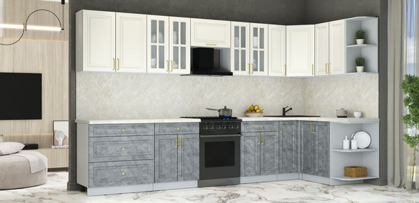 Изображение товара Кухонный гарнитур Интерлиния Мила Шато 1.5x3.5 PR (белый/керамика/опал светлый)