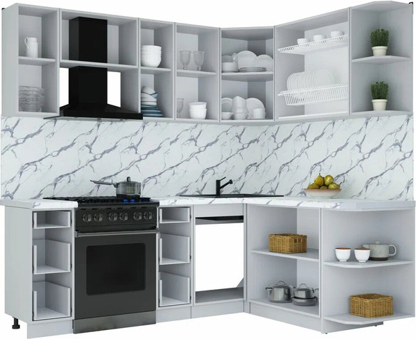 Изображение товара Кухонный гарнитур Интерлиния Мила Шато 1.7x2.2 PR (белый/керамика/опал светлый)
