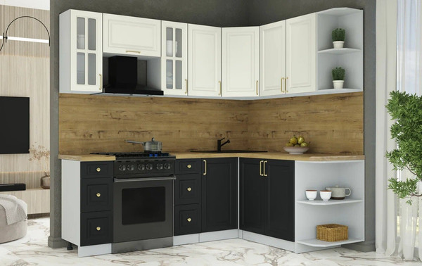 Изображение товара Кухонный гарнитур Интерлиния Мила Шато 1.7x2.2 PR (белый/черный/дуб бунратти)