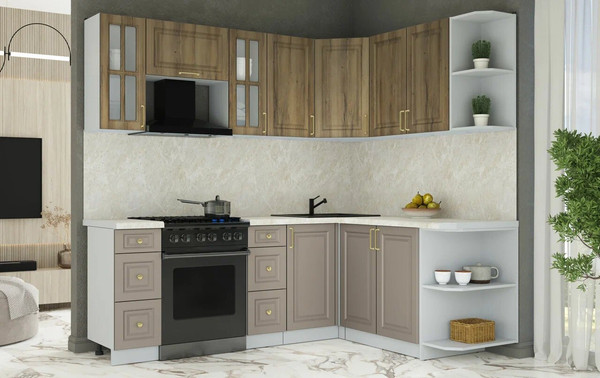 Изображение товара Кухонный гарнитур Интерлиния Мила Шато 1.7x2.2 PR (дуб вотан/луна/опал светлый)