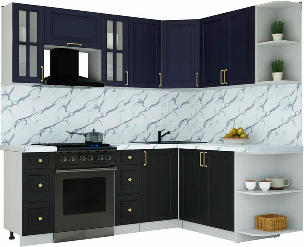 Изображение товара Кухонный гарнитур Интерлиния Мила Шато 1.7x2.2 PR (индиго/черный/белый гранит)