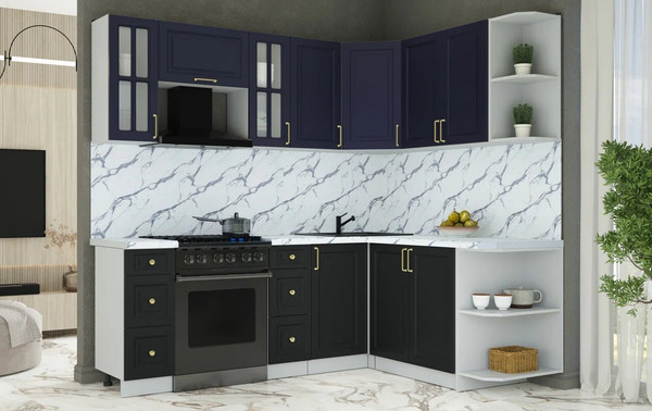 Изображение товара Кухонный гарнитур Интерлиния Мила Шато 1.7x2.2 PR (индиго/черный/белый гранит)