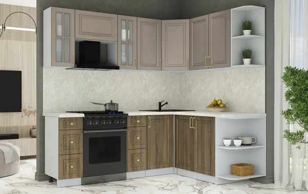 Изображение товара Кухонный гарнитур Интерлиния Мила Шато 1.7x2.2 PR (луна/дуб вотан/опал светлый)