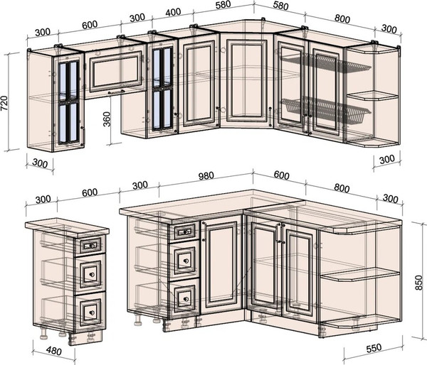 Изображение товара Кухонный гарнитур Интерлиния Мила Шато 1.7x2.2 PR (луна/дуб вотан/опал светлый)