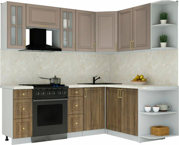 Изображение товара Кухонный гарнитур Интерлиния Мила Шато 1.7x2.2 PR (луна/дуб вотан/опал светлый)