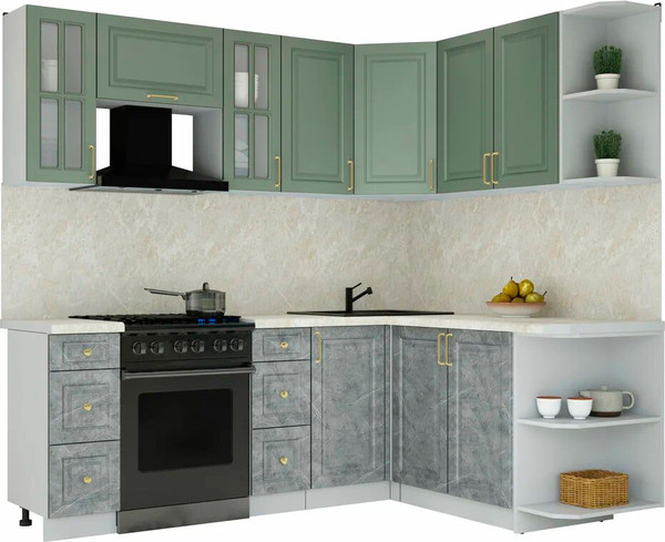 Изображение товара Кухонный гарнитур Интерлиния Мила Шато 1.7x2.2 PR (мята/керамика/опал светлый)