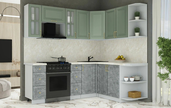 Изображение товара Кухонный гарнитур Интерлиния Мила Шато 1.7x2.2 PR (мята/керамика/опал светлый)