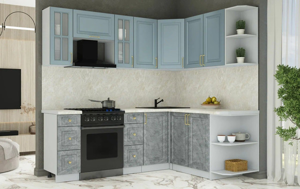 Изображение товара Кухонный гарнитур Интерлиния Мила Шато 1.7x2.2 PR (океан/керамика/опал светлый)