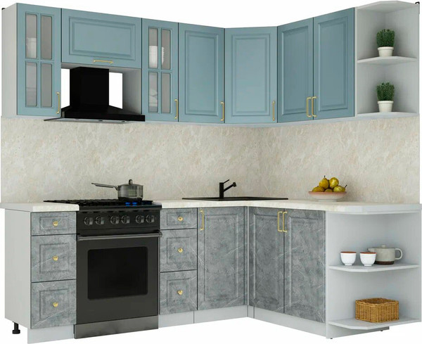 Изображение товара Кухонный гарнитур Интерлиния Мила Шато 1.7x2.2 PR (океан/керамика/опал светлый)