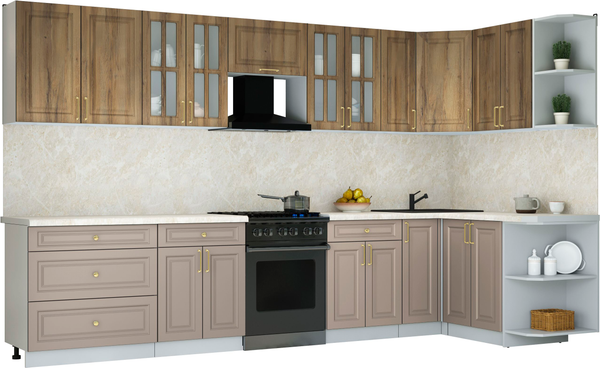 Изображение товара Кухонный гарнитур Интерлиния Мила Шато 1.5x3.5 PR (дуб вотан/луна/опал светлый)