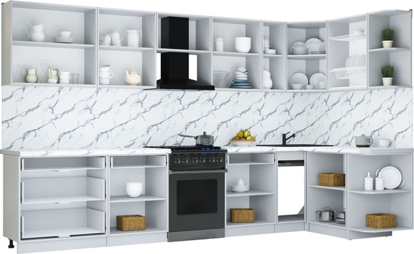 Изображение товара Кухонный гарнитур Интерлиния Мила Шато 1.5x3.5 PR (дуб вотан/черный/белый гранит)