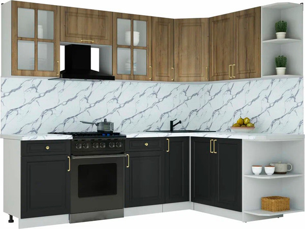 Изображение товара Кухонный гарнитур Интерлиния Мила Шато 1.7x2.5 PR (дуб вотан/черный/белый гранит)