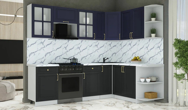 Изображение товара Кухонный гарнитур Интерлиния Мила Шато 1.7x2.5 PR (индиго/черный/белый гранит)