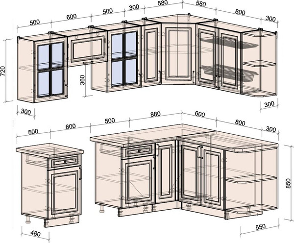 Изображение товара Кухонный гарнитур Интерлиния Мила Шато 1.7x2.5 PR (керамика/керамика/опал светлый)