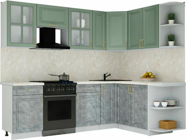 Изображение товара Кухонный гарнитур Интерлиния Мила Шато 1.7x2.5 PR (мята/керамика/опал светлый)