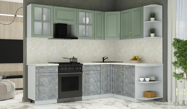Изображение товара Кухонный гарнитур Интерлиния Мила Шато 1.7x2.5 PR (мята/керамика/опал светлый)