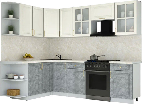 Изображение товара Кухонный гарнитур Интерлиния Мила Шато 1.7x2.6 LV (белый/керамика/опал светлый)