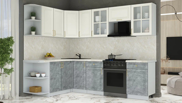 Изображение товара Кухонный гарнитур Интерлиния Мила Шато 1.7x2.6 LV (белый/керамика/опал светлый)