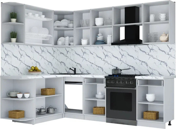 Изображение товара Кухонный гарнитур Интерлиния Мила Шато 1.7x2.6 LV (белый/керамика/опал светлый)
