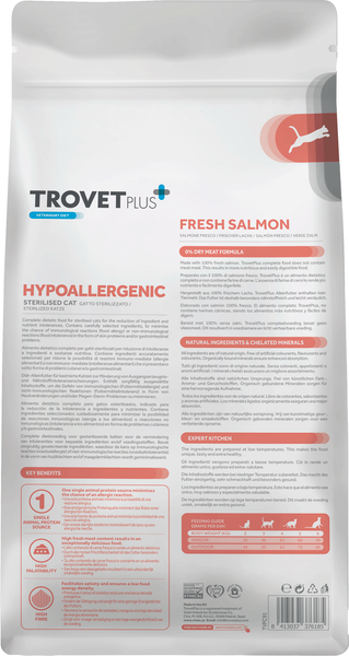 Изображение товара Сухой корм для кошек Trovet Plus Sterilised Cat Hypoallergenic Fresh Salmon (1.2кг)