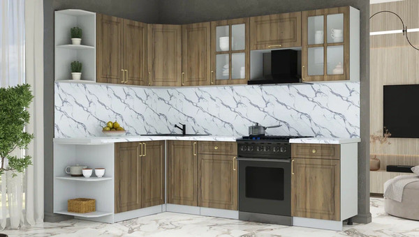 Изображение товара Кухонный гарнитур Интерлиния Мила Шато 1.7x2.6 LV (дуб вотан/дуб вотан/белый гранит)