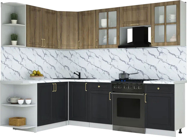 Изображение товара Кухонный гарнитур Интерлиния Мила Шато 1.7x2.6 LV (дуб вотан/черный/белый гранит)