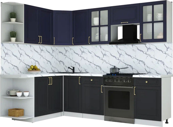 Изображение товара Кухонный гарнитур Интерлиния Мила Шато 1.7x2.6 LV (индиго/черный/белый гранит)