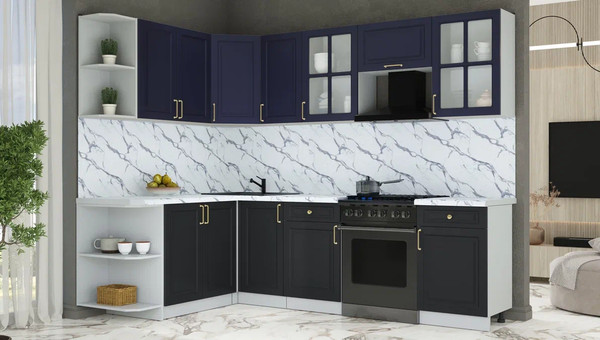 Изображение товара Кухонный гарнитур Интерлиния Мила Шато 1.7x2.6 LV (индиго/черный/белый гранит)