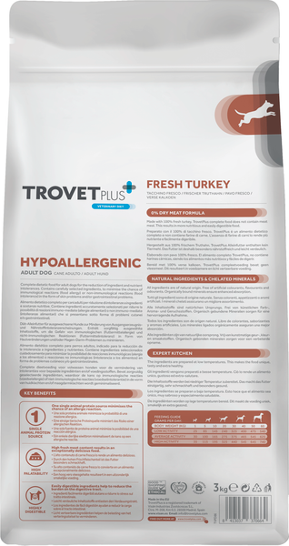 Изображение товара Сухой корм для собак Trovet Plus Adult Dog Hypoallergenic Fresh Turkey (10кг)