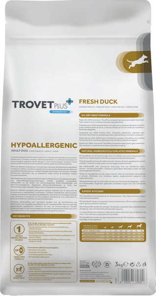 Изображение товара Сухой корм для собак Trovet Plus Adult Dog Hypoallergenic Fresh Duck (3кг)