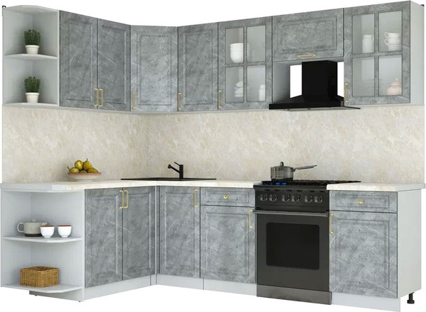 Изображение товара Кухонный гарнитур Интерлиния Мила Шато 1.7x2.6 LV (керамика/керамика/опал светлый)