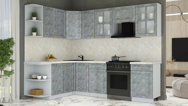 Изображение товара Кухонный гарнитур Интерлиния Мила Шато 1.7x2.6 LV (керамика/керамика/опал светлый)