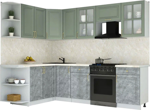 Изображение товара Кухонный гарнитур Интерлиния Мила Шато 1.7x2.6 LV (мята/керамика/опал светлый)