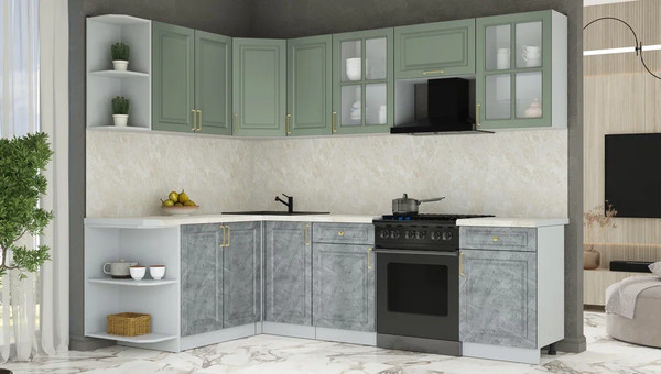 Изображение товара Кухонный гарнитур Интерлиния Мила Шато 1.7x2.6 LV (мята/керамика/опал светлый)