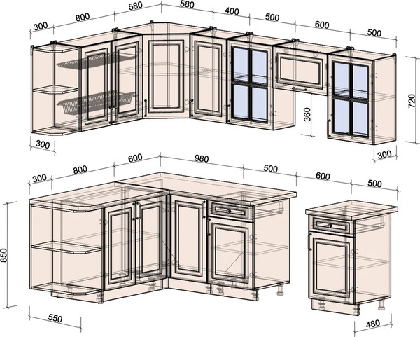 Изображение товара Кухонный гарнитур Интерлиния Мила Шато 1.7x2.6 LV (мята/керамика/опал светлый)